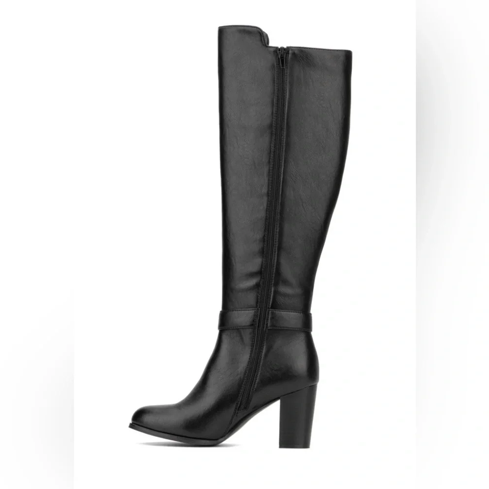 New York & Company Black Over-the-Knee Block Heel Boots with Dual Zippers Size 8
